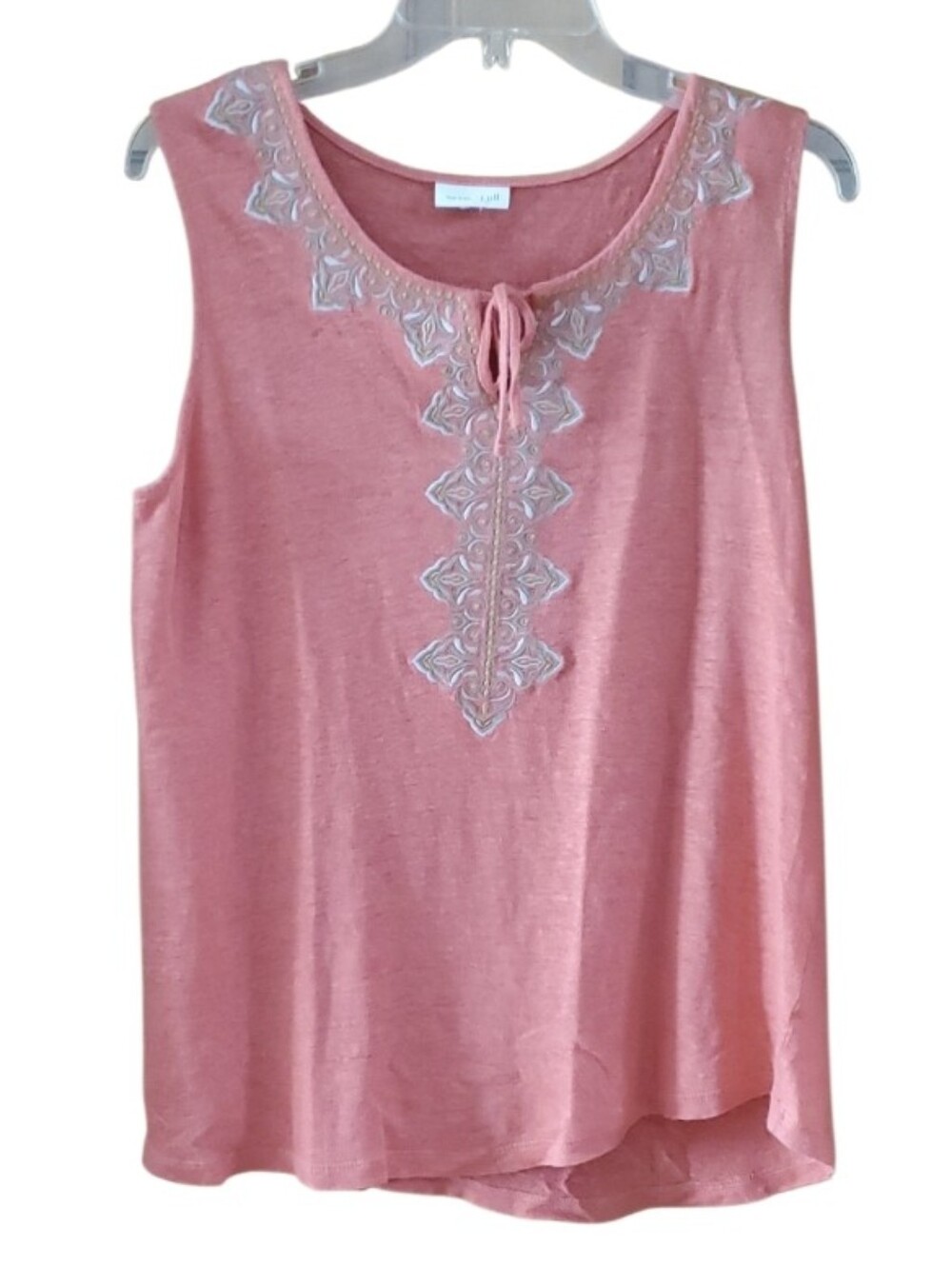 J Jill Love Linen Sleeveless Embroidered Boho Coral Women’s Top